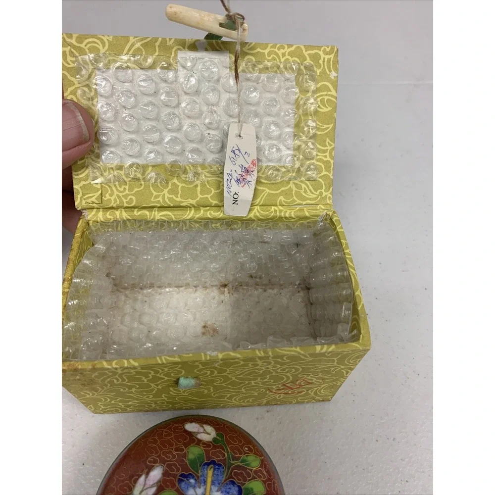 Antique Chinese Green Cloisonné ‎ Trinket Vanity Dresser Box Lidded Jar Enamel